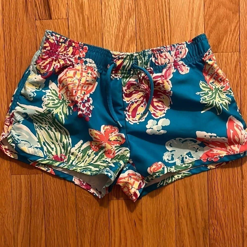 Gymboree Kids L 10-12 Blue Pineapple Floral‎ Swim Trunks Beach Shorts
